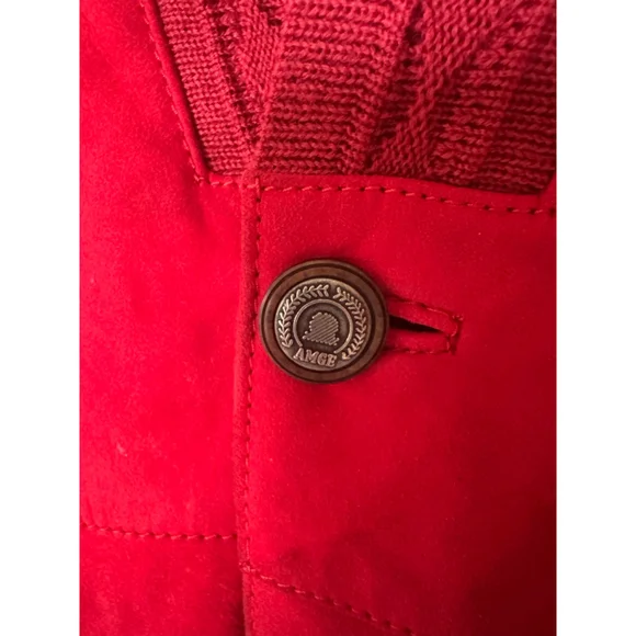 Vintage AMGE Red Leather Knit Bomber Jacket XL Made in Spain